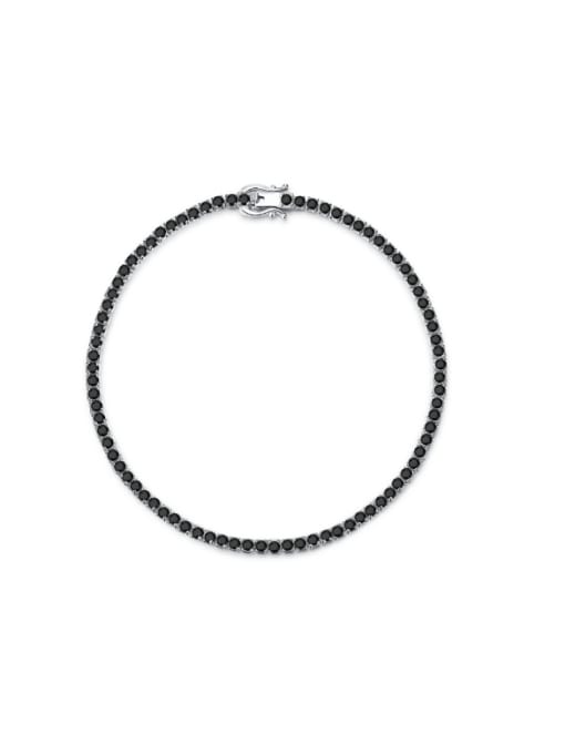B049 Black Diamond [2mm] 925 Sterling Silver Cubic Zirconia Geometric Dainty Bracelet